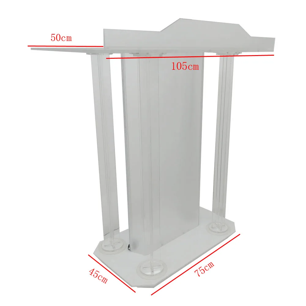 Podium Transparent Church Podium with Two Light Tubes Acrylic Plexiglass Conference Pulpit Clear for Wedding Prayer School Even