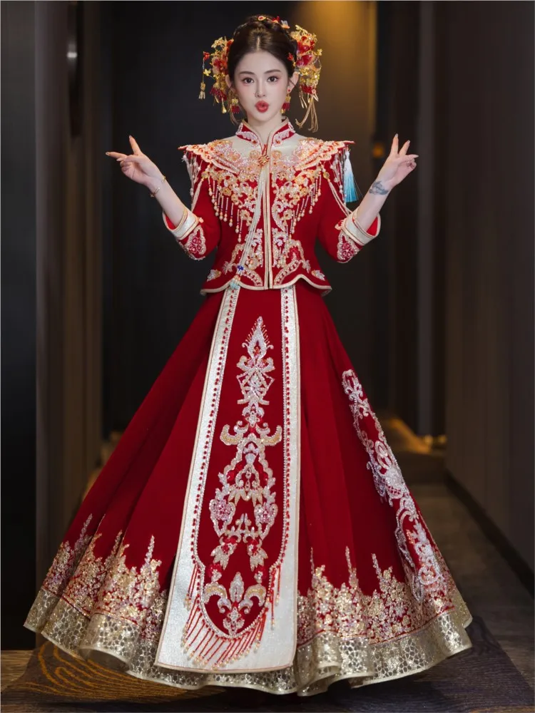 

Новое бархатное свадебное платье в китайском стиле для невест, тостов и