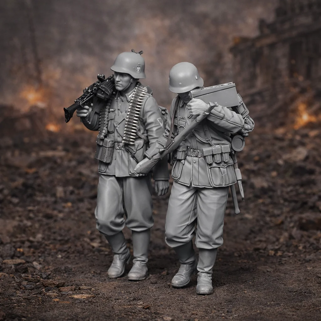 1/35 Resin Soldier Figure Model Kit - WWII, GK, 2 Action Figures, Unassembled and Unpainted, Anime Model Gift
