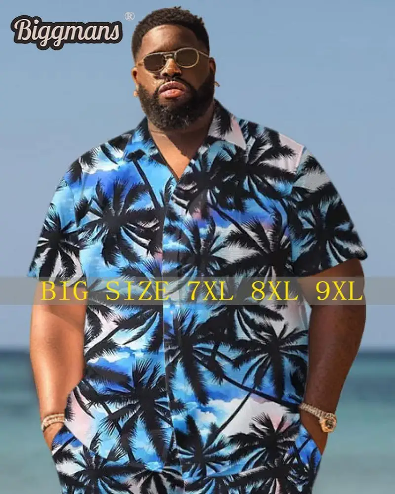 

Biggmans Shirt Plus Size L-9Xl for Summer Beach Men's Oversize Beach Hawaiian Colorful Block Print Shirt Shorts Top 7XL 8XL