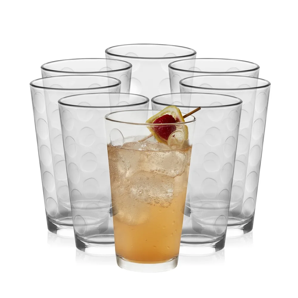 

Polka Dot Pattern Tumbler Drinking Glasses Set of 8 16 Ounce Durable Dishwasher Safe Fun Drinkware Everyday Use