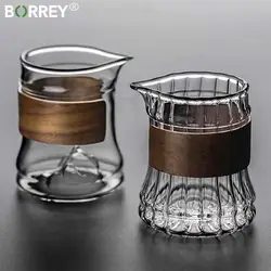 BORREY Heat-resisting Glass Teapot Fair Cup Coffee Pot Teacup Fair Mug Kungfu Tea Ceremony Cup Gongdao Bei Tea Cup Wooden Handle