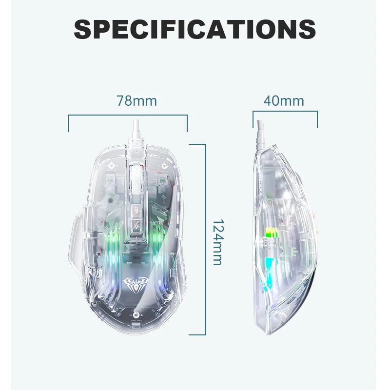 AULA S80  Transparent Ergonomic Computer Mouse 7 Button 7200DPI Lightweight For for MacBook Tablet Laptops Computer PC Mice