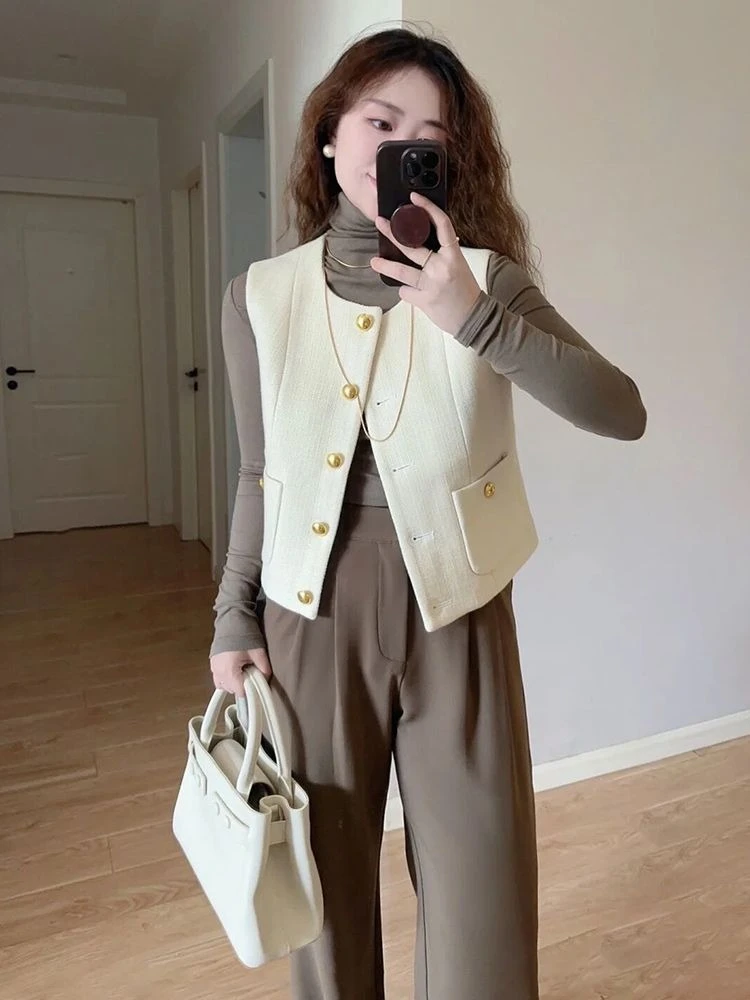 

Легкий пиджак во французском стиле для женщин, осенний многослойный кардиган, куртка для похудения, шикарная верхняя одежда, модный жилет с v-образным вырезом