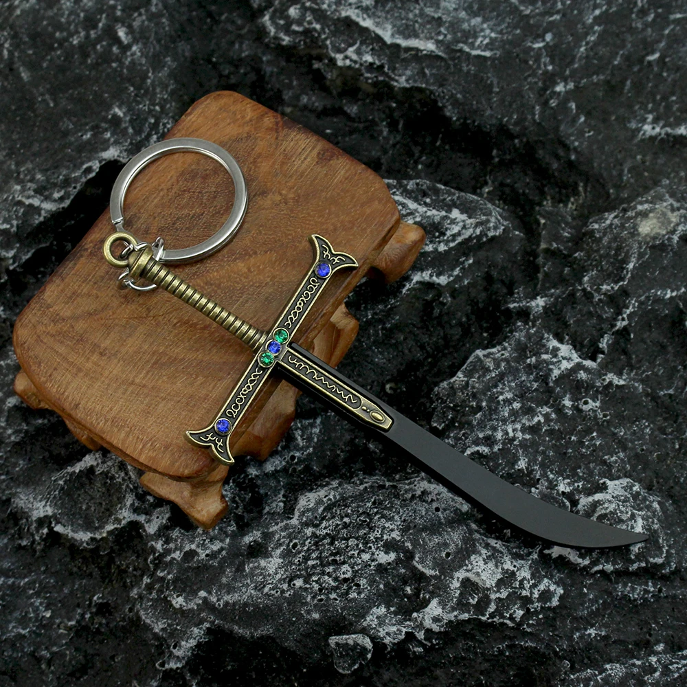 Anime Hawk Eyes Mihawk Keychain Strongest Swordsman Black Blade Yoru Cross Key Chain for Men Car Men Jewelry Gifts Accessories