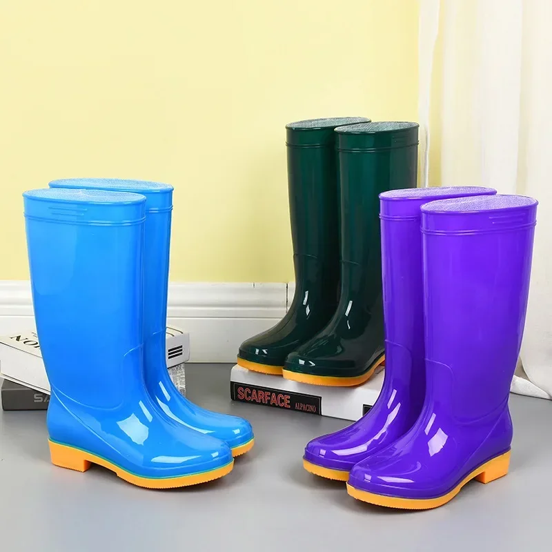 Women PVC High Tube Adult Women's Rain Boots Waterproof and Non Slip Women's Water Shoes Outdoor Kitchen Work Rain Shoes