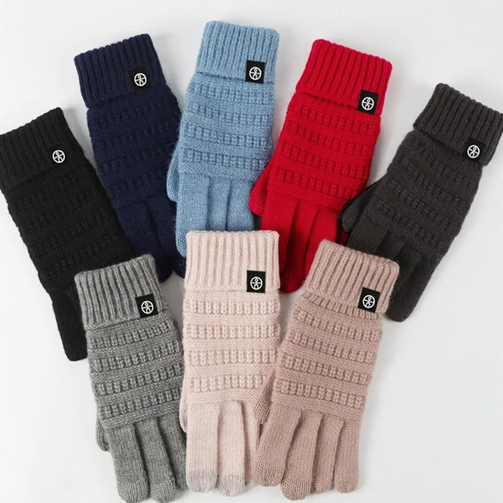 

Женские зимние перчатки унисекс с полным пальцем, теплые вязаные зимние велосипедные перчатки, противоскользящие варежки для верховой езды с сенсорным экраном для бега