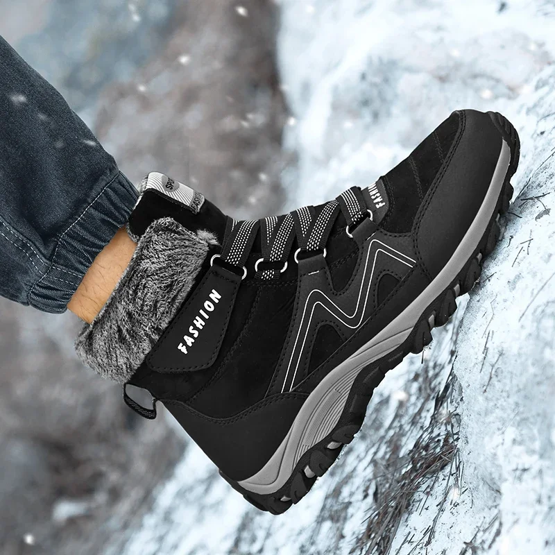 Botas de nieve cálidas de felpa para hombre, botines antideslizantes de talla grande para senderismo al aire libre, zapatillas de invierno, novedad