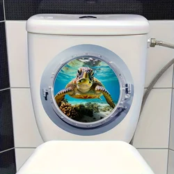 Submarine Cabin Door 3D Turtle Toilet Stickers Bathroom Accessories Toilet Tub Wall Decals Animal Waterproof Home Decoration