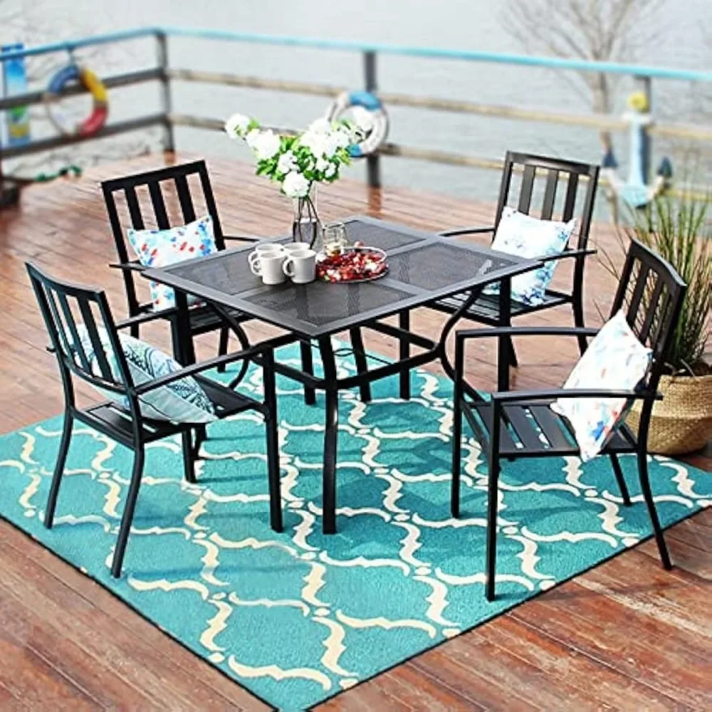 37 Inch Outdoor Dining Table | Metal Steel Mesh Patio Umbrella Table with 1.57