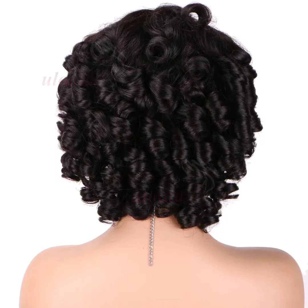 Fertig zum Tragen Funmi Lockige Kurze Bob-Perücke mit Pony, Kleberlos, Lose Lockige Vietnamesische Echthaar-Perücken für Frauen – Detail 6