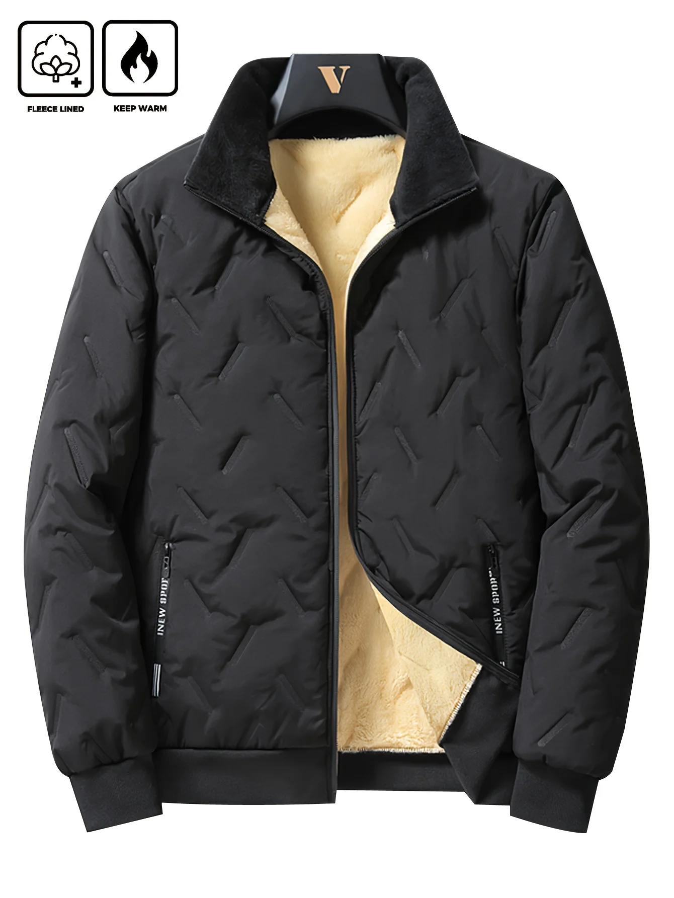 Wintermantel Herren Fleece Sportbekleidung Herren Baumwoll-Kapuzenjacke Herrenbekleidung Langer Parka Mantel Herren Warme Jacke – Detail 3
