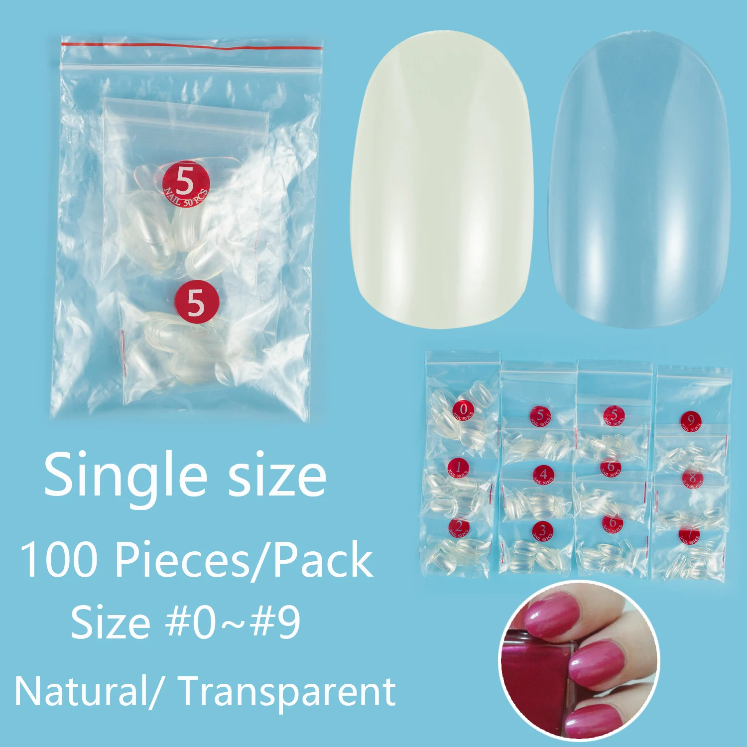 

Middle Round Shape 100 Pieces Single Size False Nail Tips 10 Sizes Available Full Cover Refill Fake Nail Size 4 5 Small Nails