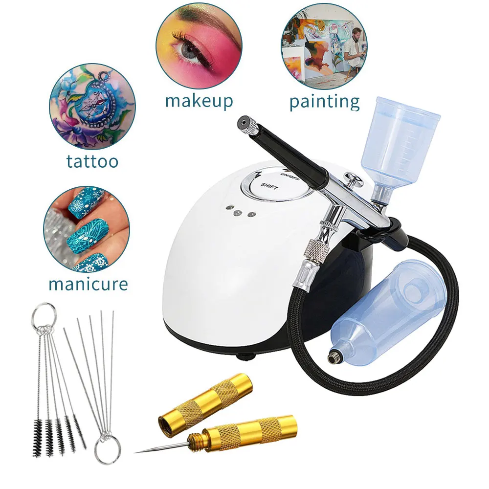 Airbrushes Kit Nail Art Tattoo Cake Makeup Mist Airbrush Nano Water Oxygen Facial Injector Sprayer Gun With Compressor