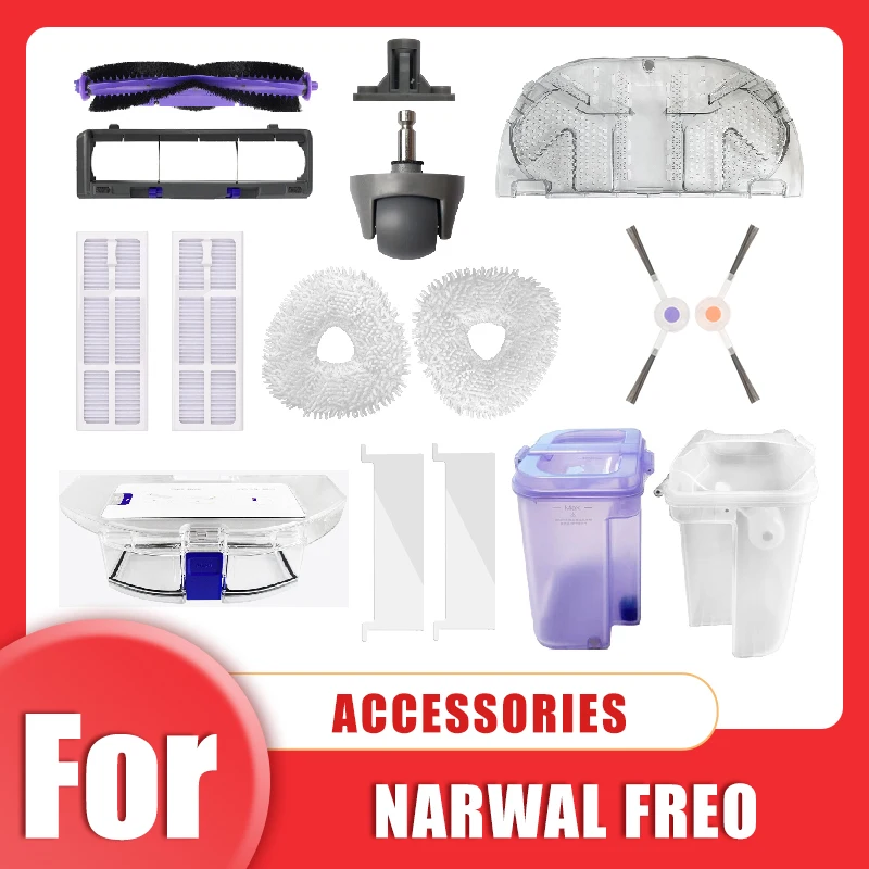 For 나르왈 Narwal Freo/J3 Robot Vacuum Cleaner Parts Side Brush HEPA Filter Mop Pad Dust Bin Water Tank Wheel Tray Accessories