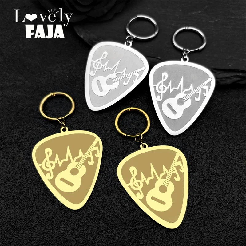 Hip Hop Guitar Pick Bass Note Hoop Earrings for Women Men Stainless Steel Gold Plated Music Lovers Pendant Necklaces Jewelry