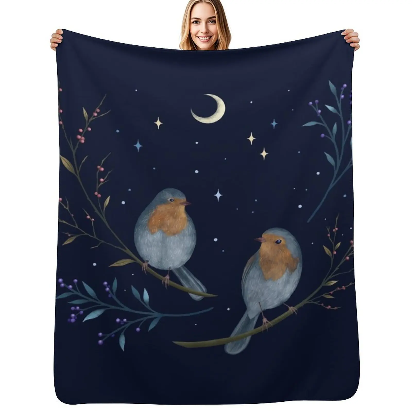 

Birds and Berries Throw Blanket for sofa Loose Thins Bed Blankets