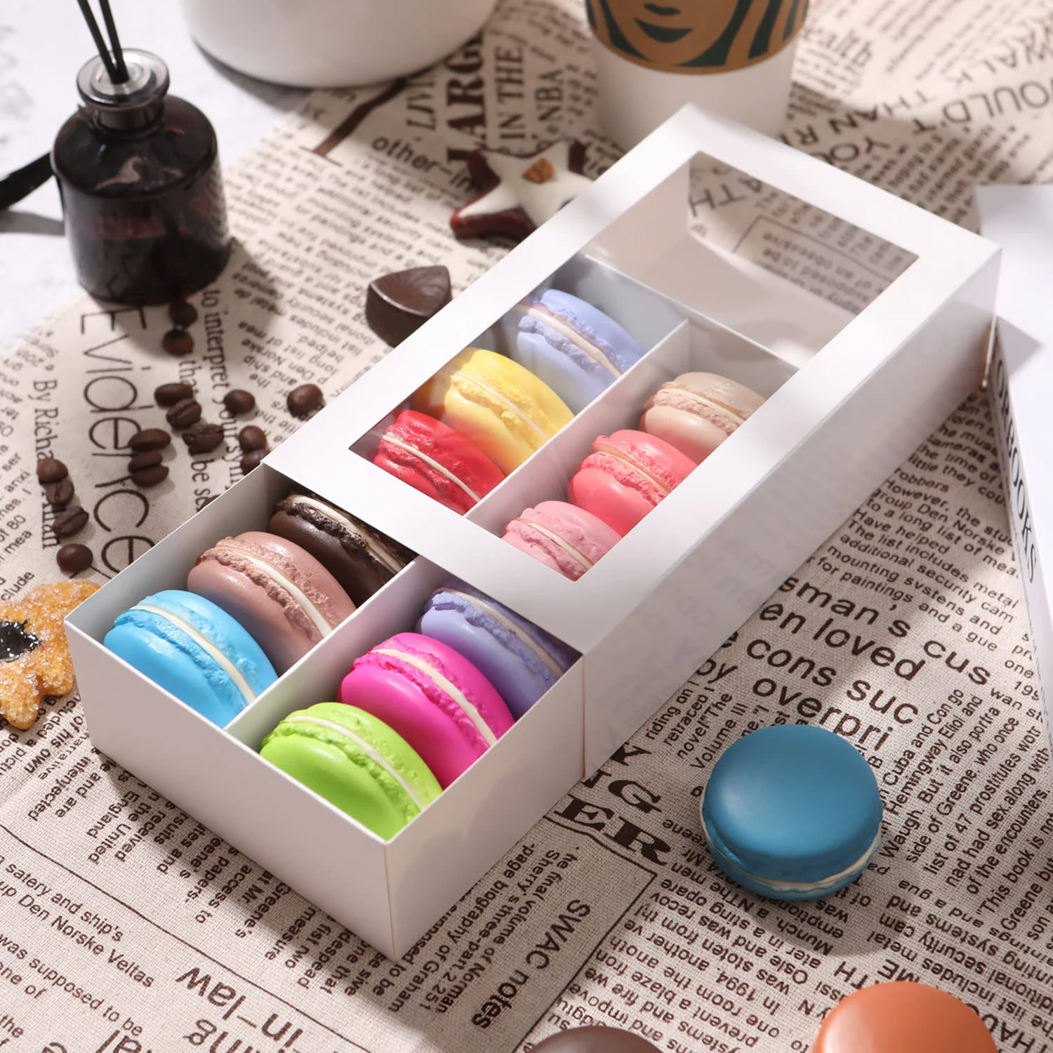 15 Macaron Boxes, Macaron Gift Box for 12 (Interior Measurement 7.3×4.2 ×1.9 Inches), Macaron Packaging Boxes with Clear Window