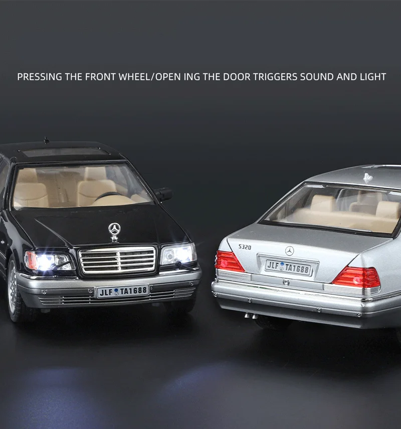 1:24 W140 S320 SEL Street Edition Legierung Oldtimer Modell Druckguss Metall Retro Alte Fahrzeuge Auto Modell Sound Licht Kinder Spielzeug Geschenk – Detail 6