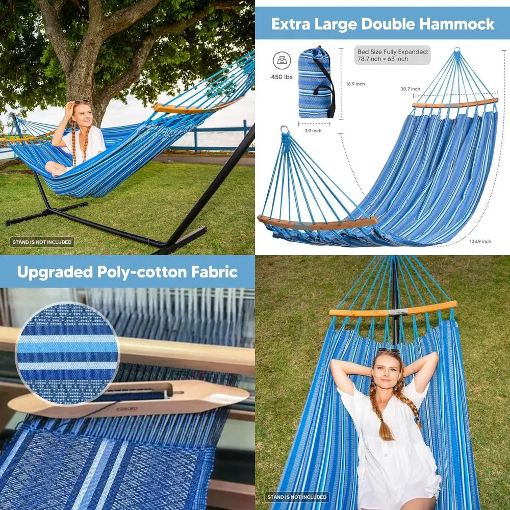 

Портативный двойной гамак с изогнутой перекладиной, для наружного и внутреннего использования, макс. 450 фунтов, синий