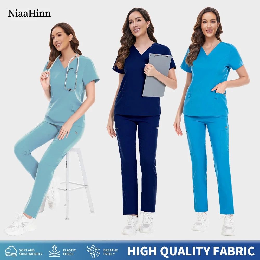 

Slim Fit, медицинская медсестра, спецодежда для домашних животных, женская униформа для салона красоты, костюм для стоматологической клиники, больничный скраб, топы, комплект брюк, хирургический комбинезон