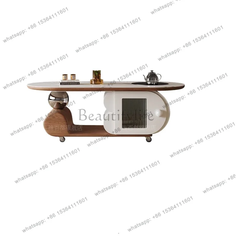 YJ New living room mobile coffee table, kettle integrated second-hand small apartment household tea table tea table