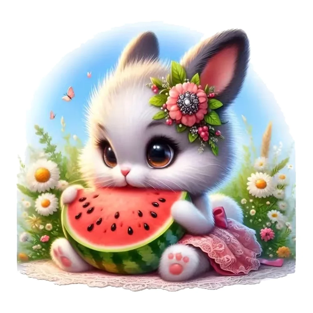 15x14.5cm Cute Bunny Eating Watermelon Vinyl Sticker Waterproof Decal for Car, Laptop, Wall and Glass Surface