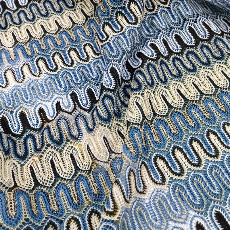 U-shaped Crochet Fabric Dress Colorful Striped Texture Lace Ethnic Style Clothing Handmade DIY Accessories Shawl Fabrics Cloth