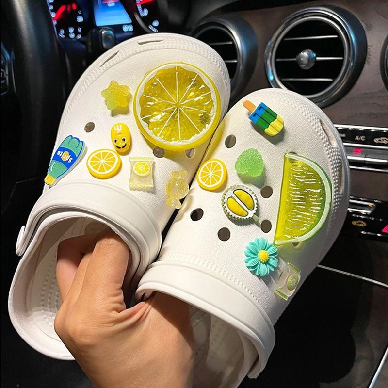 New JIBBITZ DIY Shoe Buckle Set Resin 3D Fruit Decorations with Green Stems  Shoe Buckle Decoration|Fruit Series Accessories