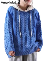 Amax luluE Winter Fashion Jumpers Womens Loose Hooded Knitted Sweaters Ladies Luxury Harajuku Leisure Vintage Fitness Pullover