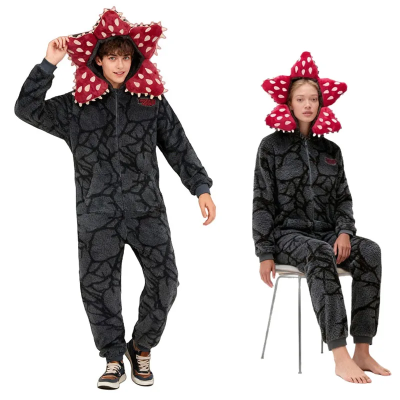 Demogorgon Plant Fluffy Jumpsuit Children Family Matching Soft Warm Pajama Sets for Kid Adult Cosplay Masquerade Party Outfits view 5