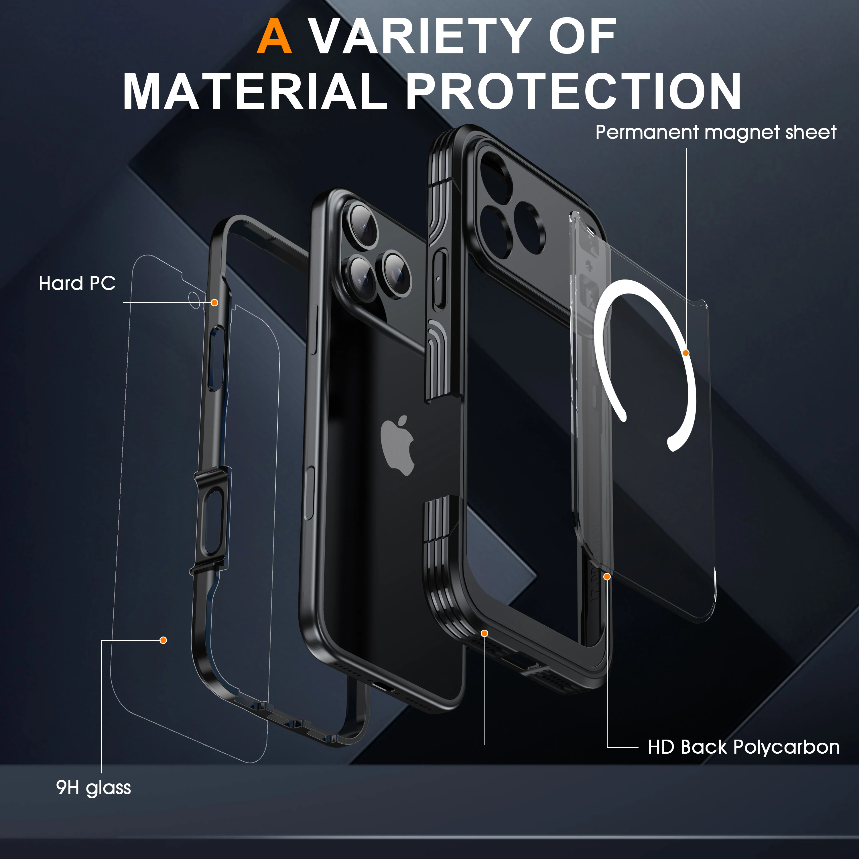 Nowe, kolorowe, magnetyczne, odporne na wstrząsy, przezroczyste etui na telefon iPhone 16 17 Pro Max z ochroną ekranu, obsługą ładowania bezprzewodowego i kompatybilne z MagSafe. — zdjęcie produktu 6