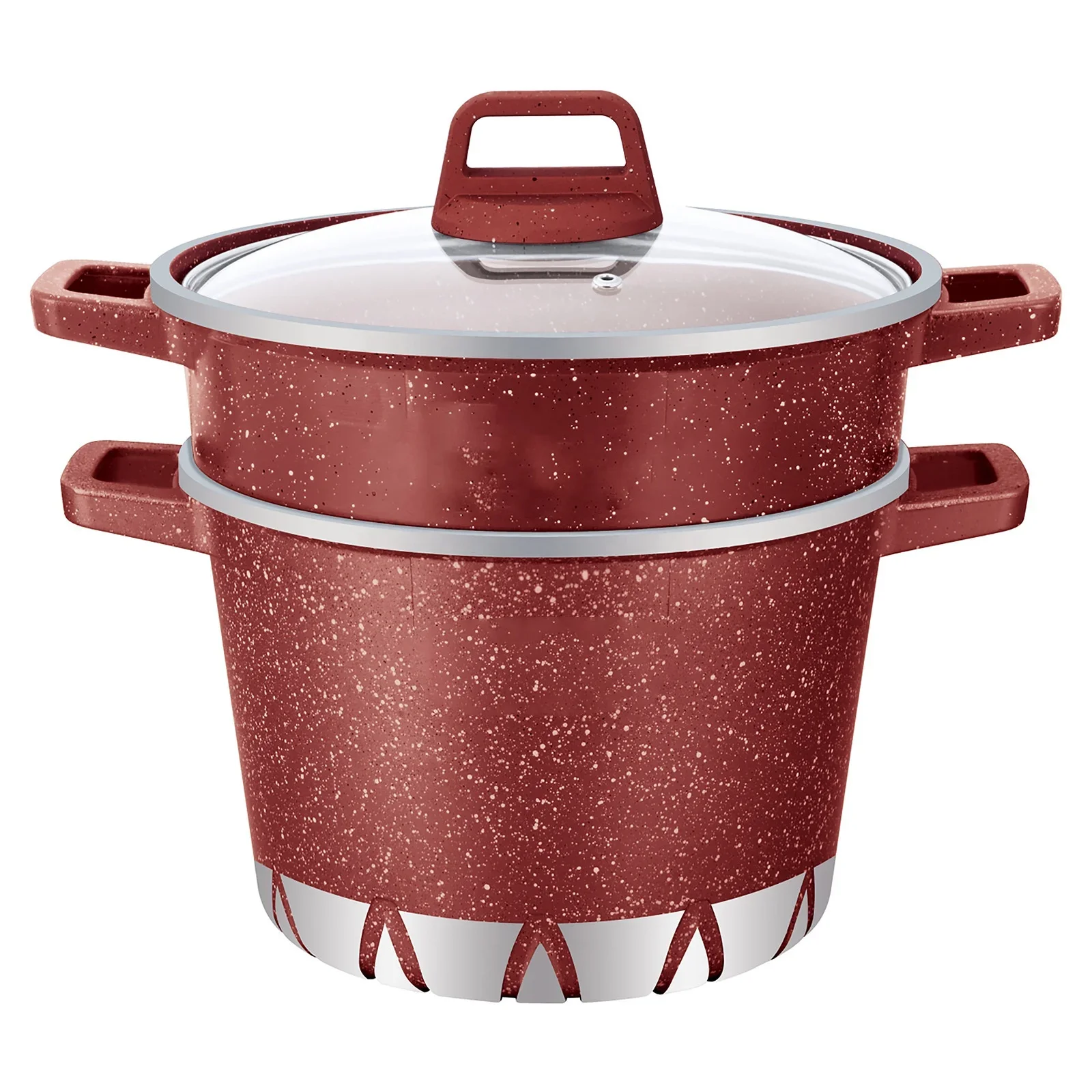 Aluminium steam pot food steamer soup & stock pots  pot die-casting with steamer basket non-stick marble wheat stone coating