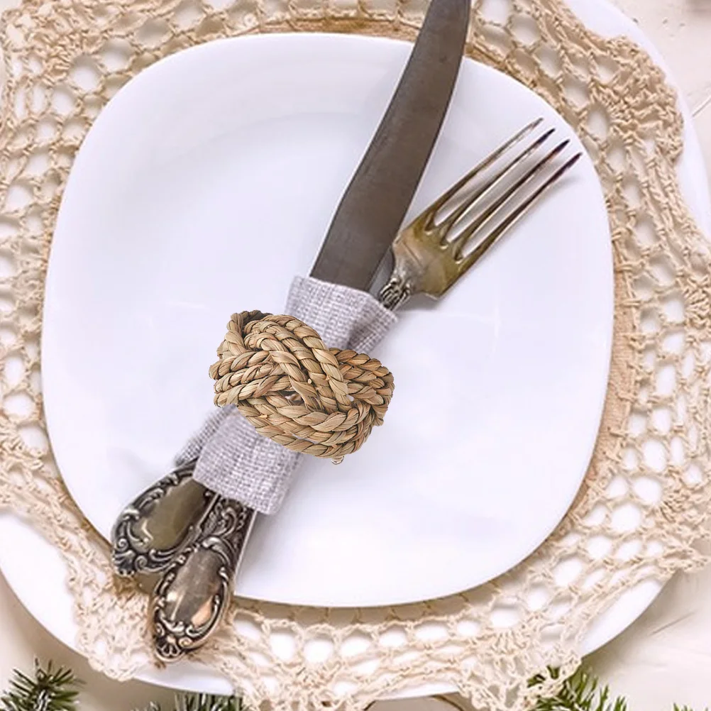 

6Pcs Woven Straw Napkin Rings Rustic Handmade Napkin Holders Decorative Dining Table Party Wedding Dining Table Decors