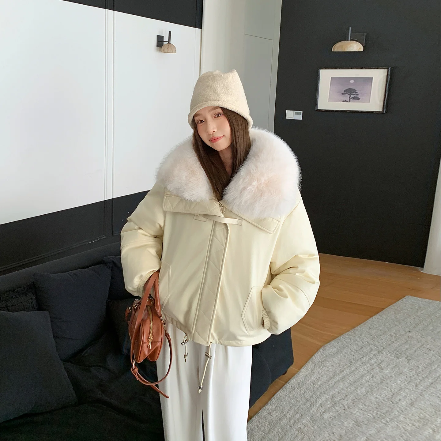 

Female Parkas Winter Jacket Fashion Fur Big Fur Collar Women Short Down Cotton Coat Loose Windproof Snow Cotton Padded Clothes