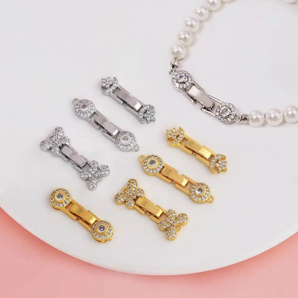 4PCS Brass Material Bracelet Clasps Pearl Accent Lobster Claw Lock Jewelry Fasteners Inlaid Zircon Pearl Clasps Jewelry Crafting