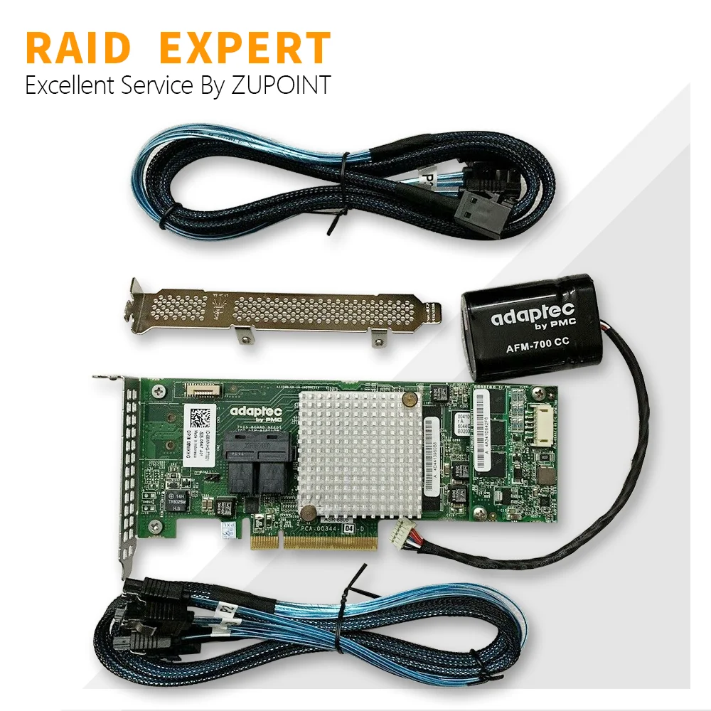 ZUPOINT ASR-8805 RAID Controller Card 12Gbps SAS SSD PCIe 3.0 Expander Card + AFM-700 Capacitor + 2PCS SFF8643 To SATA Cable