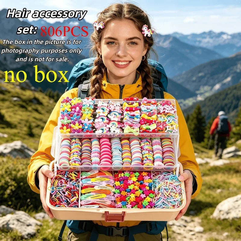 Juego de 806 accesorios para el cabello de colores arcoíris aleatorios para mujer, más de 100 estilos surtidos, adornos para el cabello variados, lindas pinzas para el cabello con diseño floral y de unicornio, bandas para el cabello vibrantes, diademas de moda y lazos elásticos para el cabello, joyería para el cabello multifuncional para uso diario