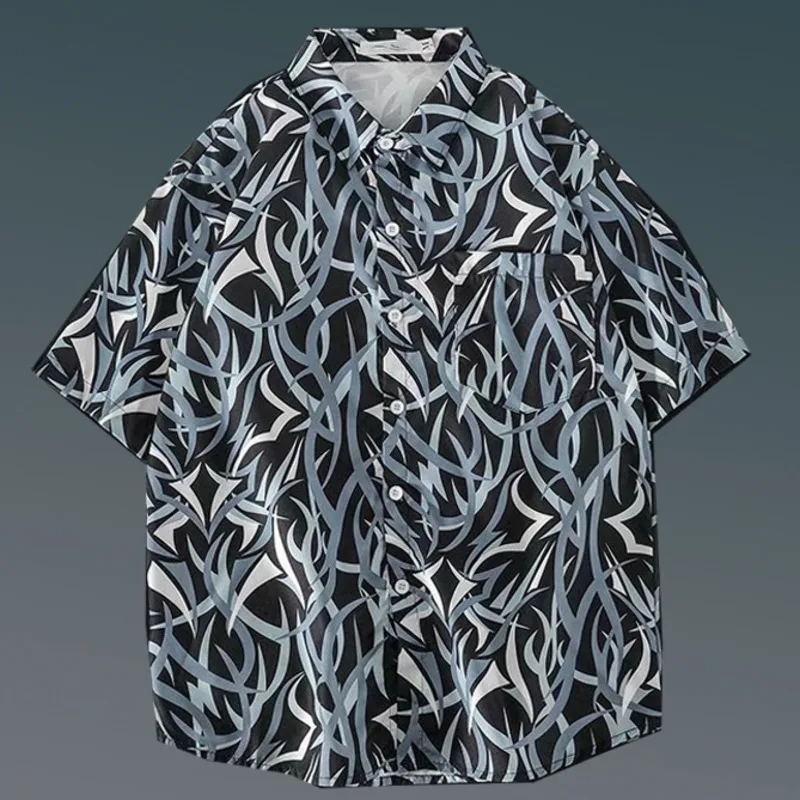 

Japanese Hong Kong style summer short sleeved floral shirt for men and women, retro and cool, Hawaiian beach couple loose shirt