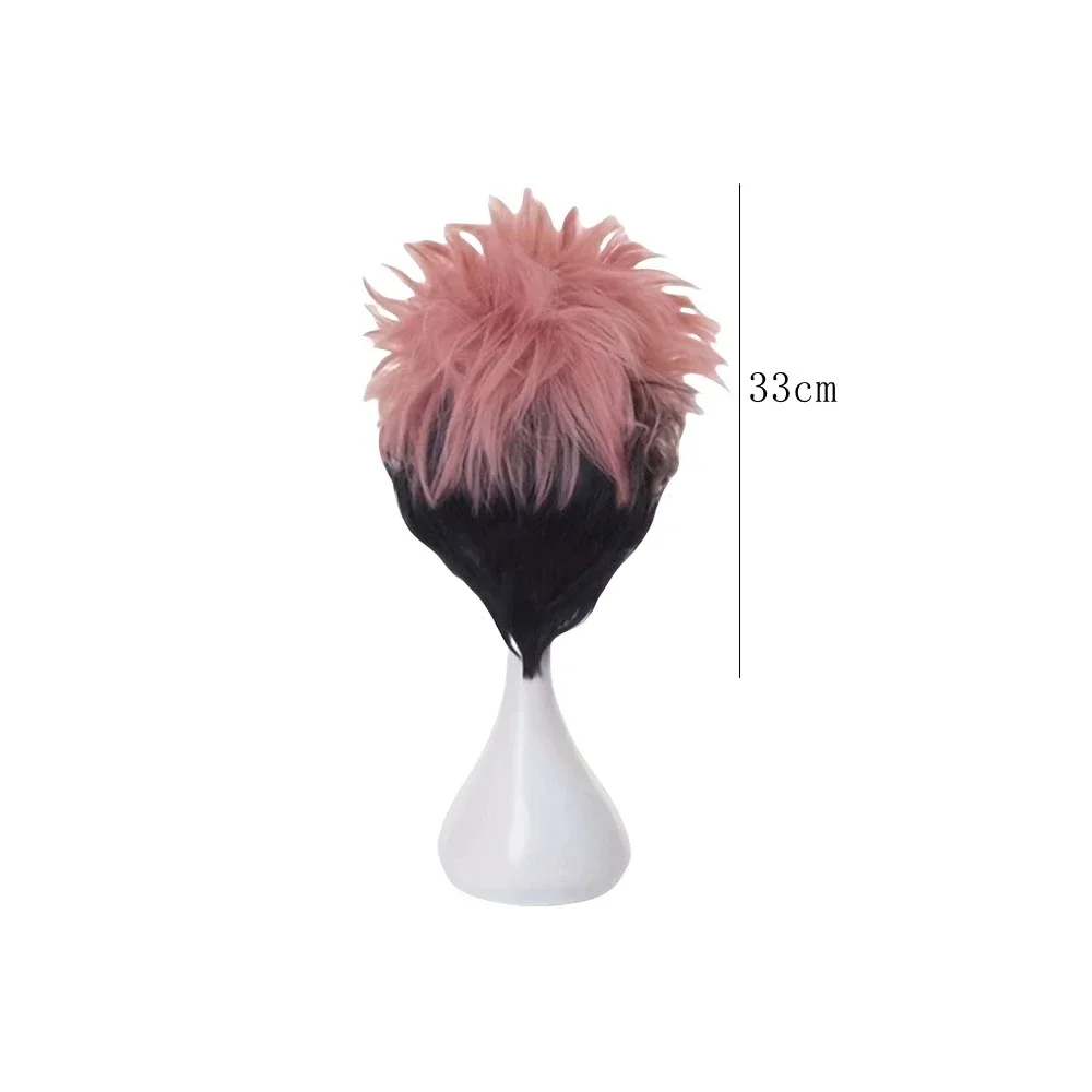 Anime Itadori Yuji Cosplay Wigs Pink Gradient Black Short Jujutsu Kaisen Heat Resistant Party Festival Wig