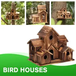 Wooden Bird Houses For Outside Hanging Clearance,5 Hole Handmade Natural Bird House For Backyard/courtyard/patio Decor,larg P2p6