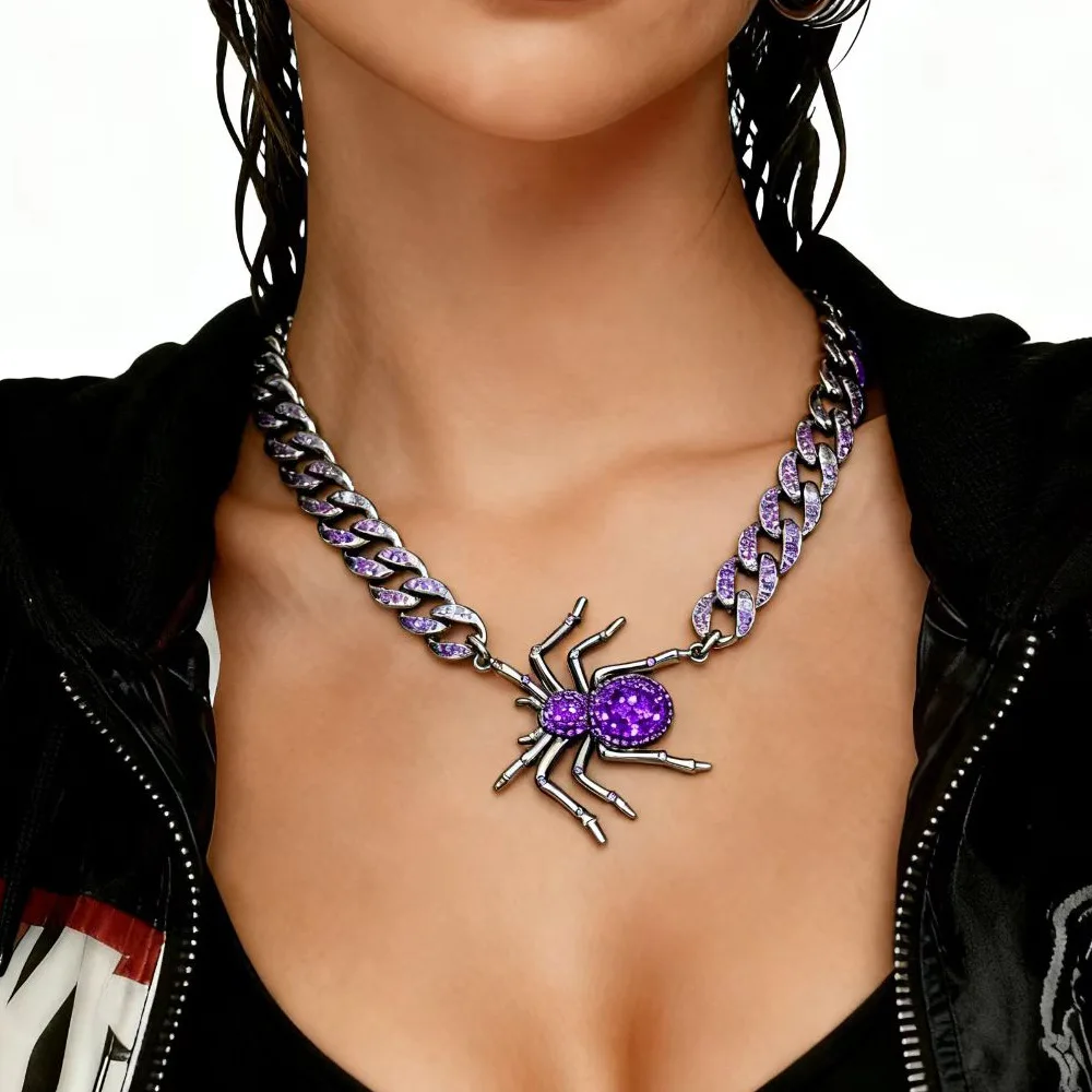 

DIY accessories European and American exaggerated Halloween purple spider shape jewelry ins personalized diamond-encrusted big s