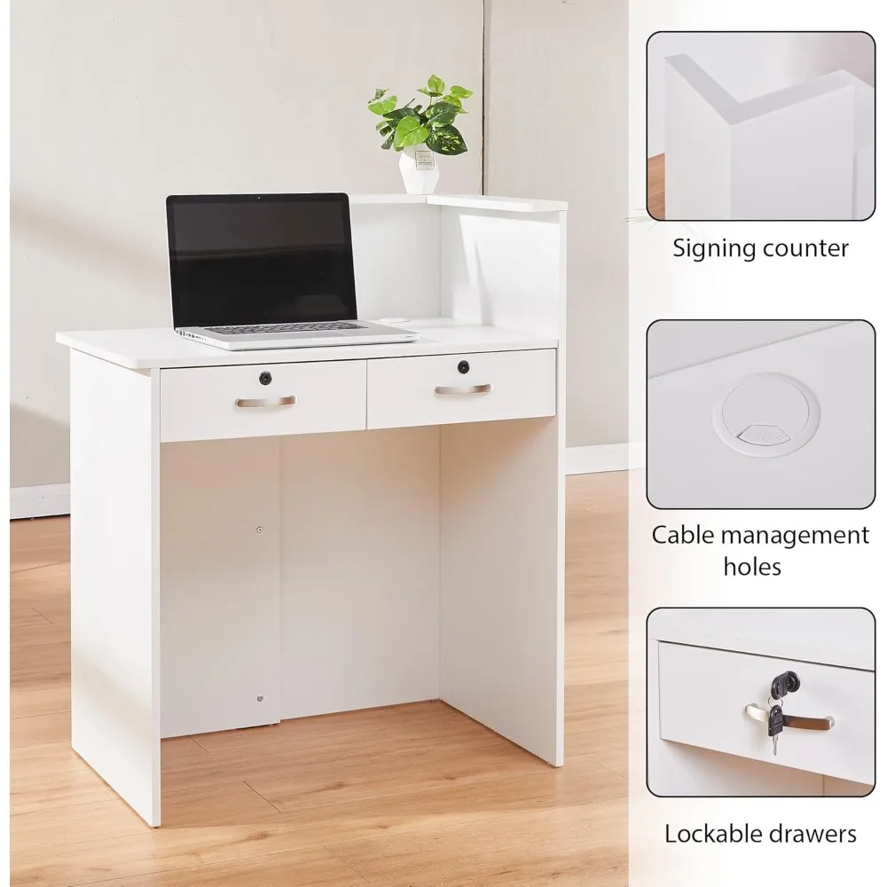 مكتب استقبال مع درجين قابلين للقفل، طاولة عداد بيضاء، مكتب استقبال صغير أمامي لصالون الردهة والمكتب والمنزل #3