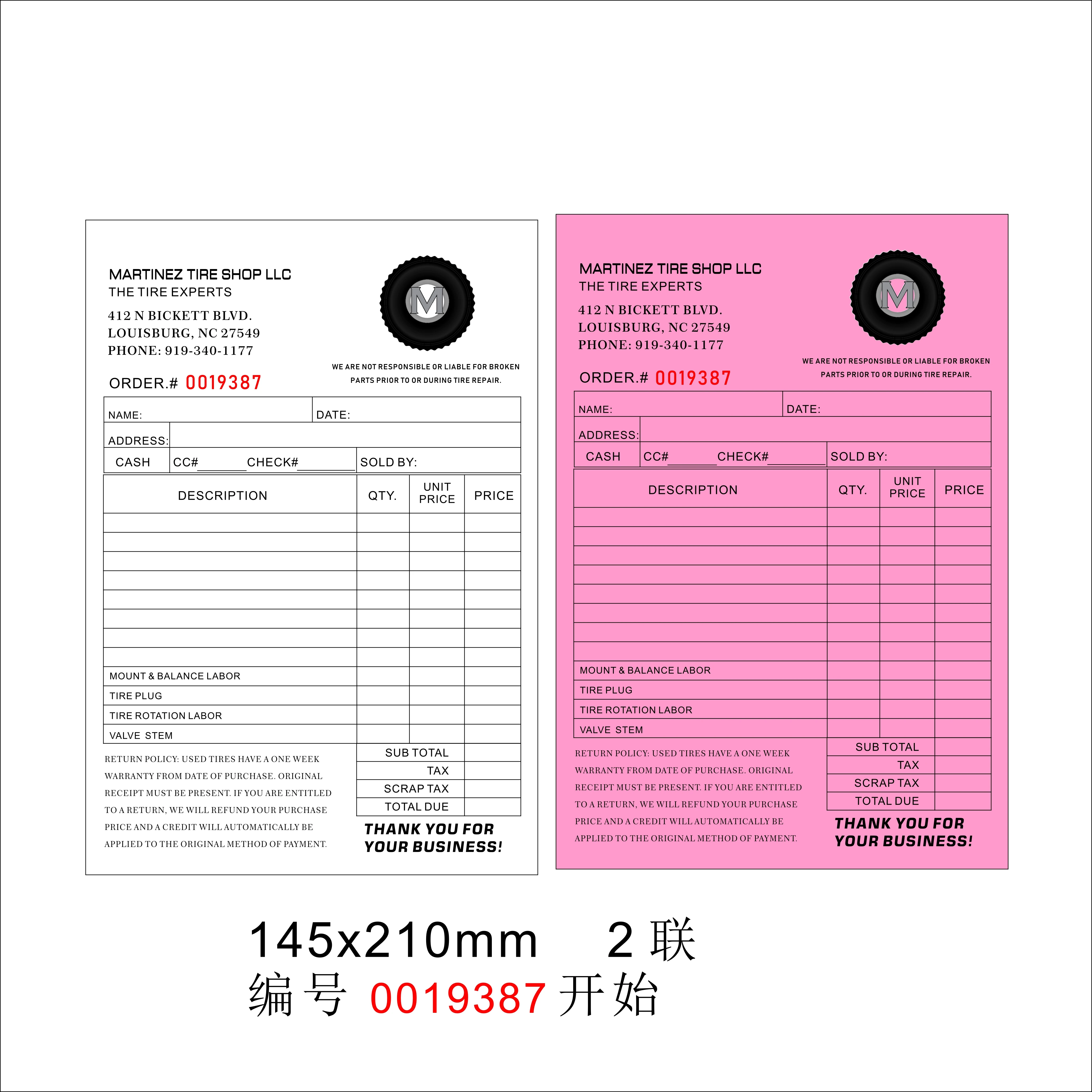 Custom print A5  145X210mm50/100pcs 2-3 parts/ copies NCR invoice book/receipt/Delivery / warranty /repair Carbonless paper book