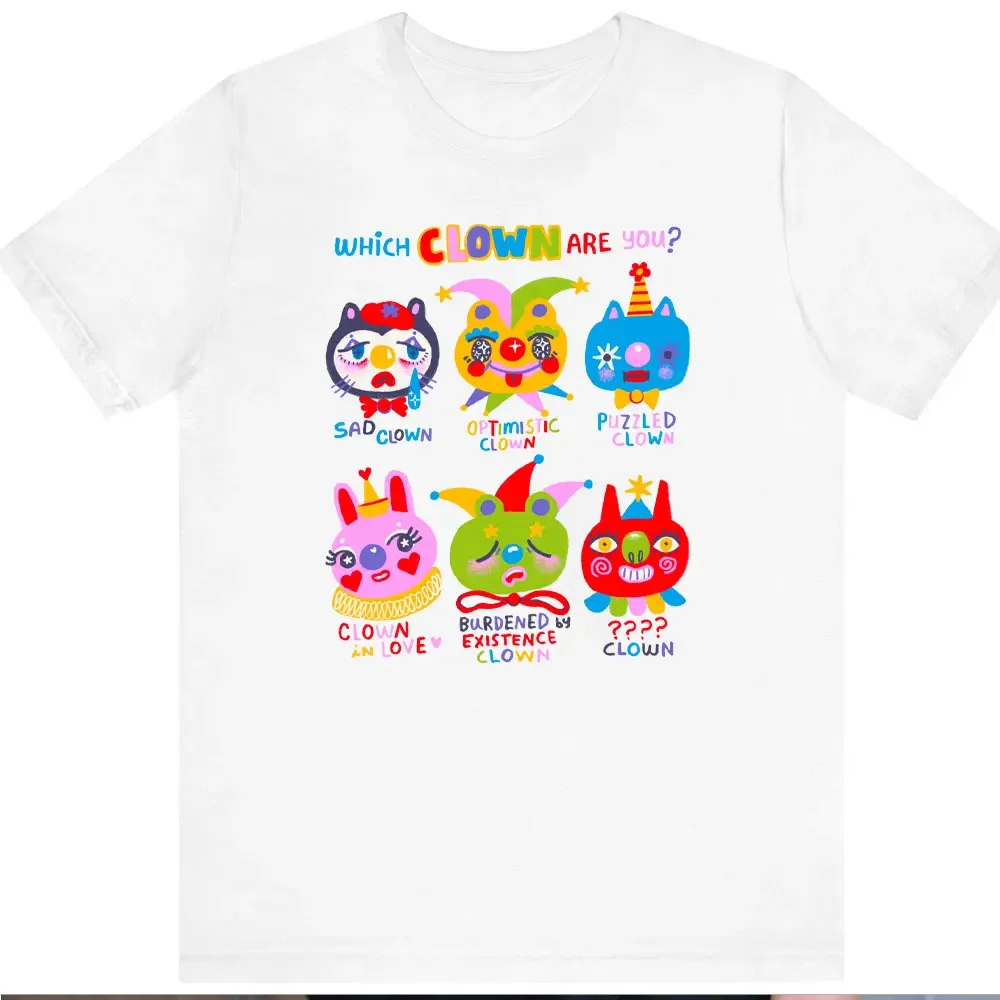 Clown Quiz Print T-shirt Women Cotton Tees Graphic T Shirts Aesthetic Clothes 2yk Tops Shirts for Women Gothic Casual Streetwear