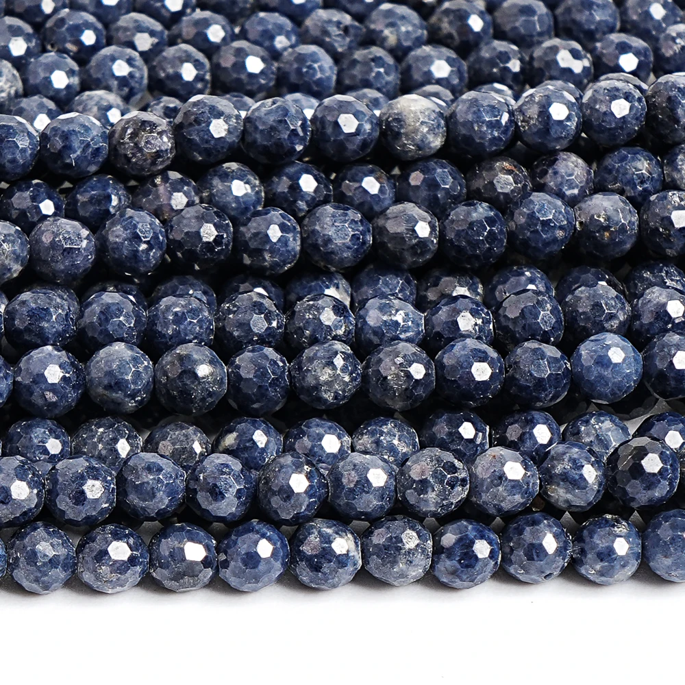 128-Facet Deep Blue Crystal Sapphire Beads 3-4mm Round Loose Beads Gemstone for Luxury Jewelry Making DIY Beading Supplies
