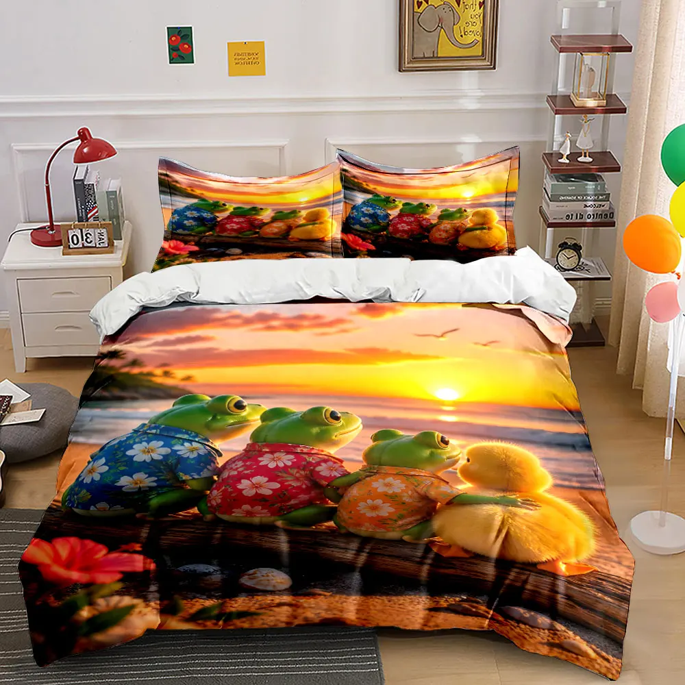 Cozy beach sunset with friends Print Bedding set 3PC 1 duvet cover 2 pillowcases adult and children bedding set Luxury