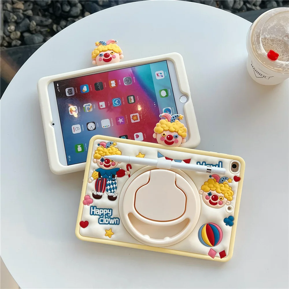 

Чехол-подставка 3D Clown Pad для Apple iPad 6/5, iPad Pro 11, силиконовый чехол для iPad Mini 6/5/4, iPad Air, с вращающейся подставкой, мультяшный, милый