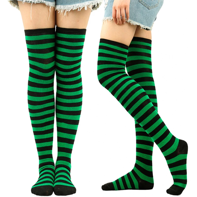 

Color Striped Christmas Stockings Over Knee Socks Fashion Women Keep Warm Soks Sexy Slim Long Soks Black White Striped Hosiery