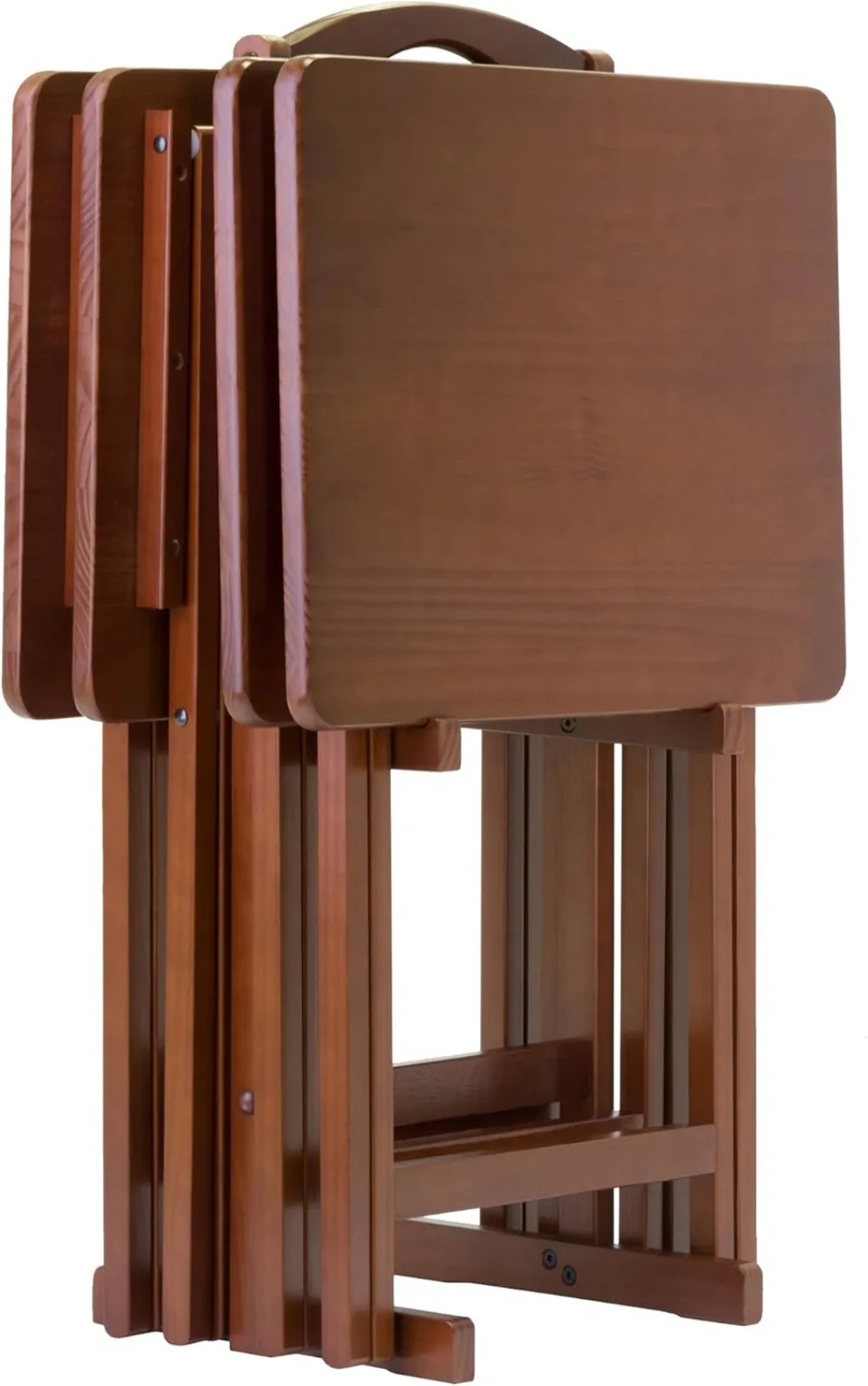 Juego de mesa plegable para refrigerios con soporte, acabado en nogal, 4 mesas para salón, 26 pulgadas